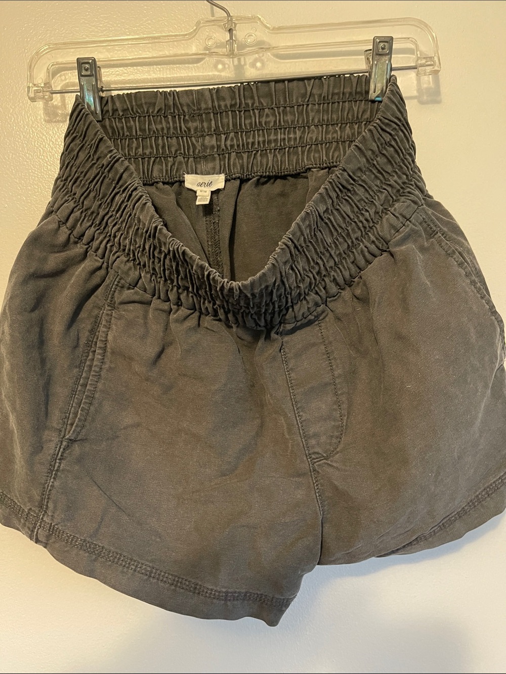 aerie Smocked High-Waist Charcoal Shorts